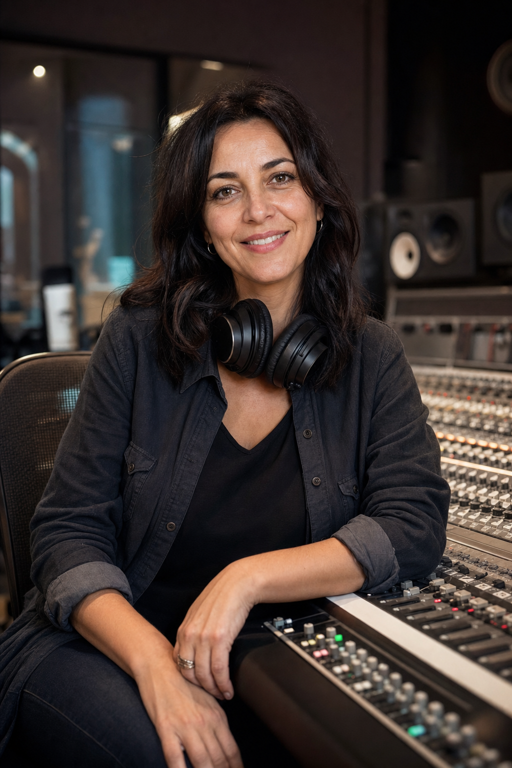 Giulia Barbieri, fondatrice di Microfono Studio, al mixer audio nello studio di registrazione di Gorizia